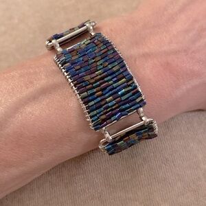 Multicoloured Beaded Wire Silver Tone Toggle Clasp Bracelet  - 16cm length